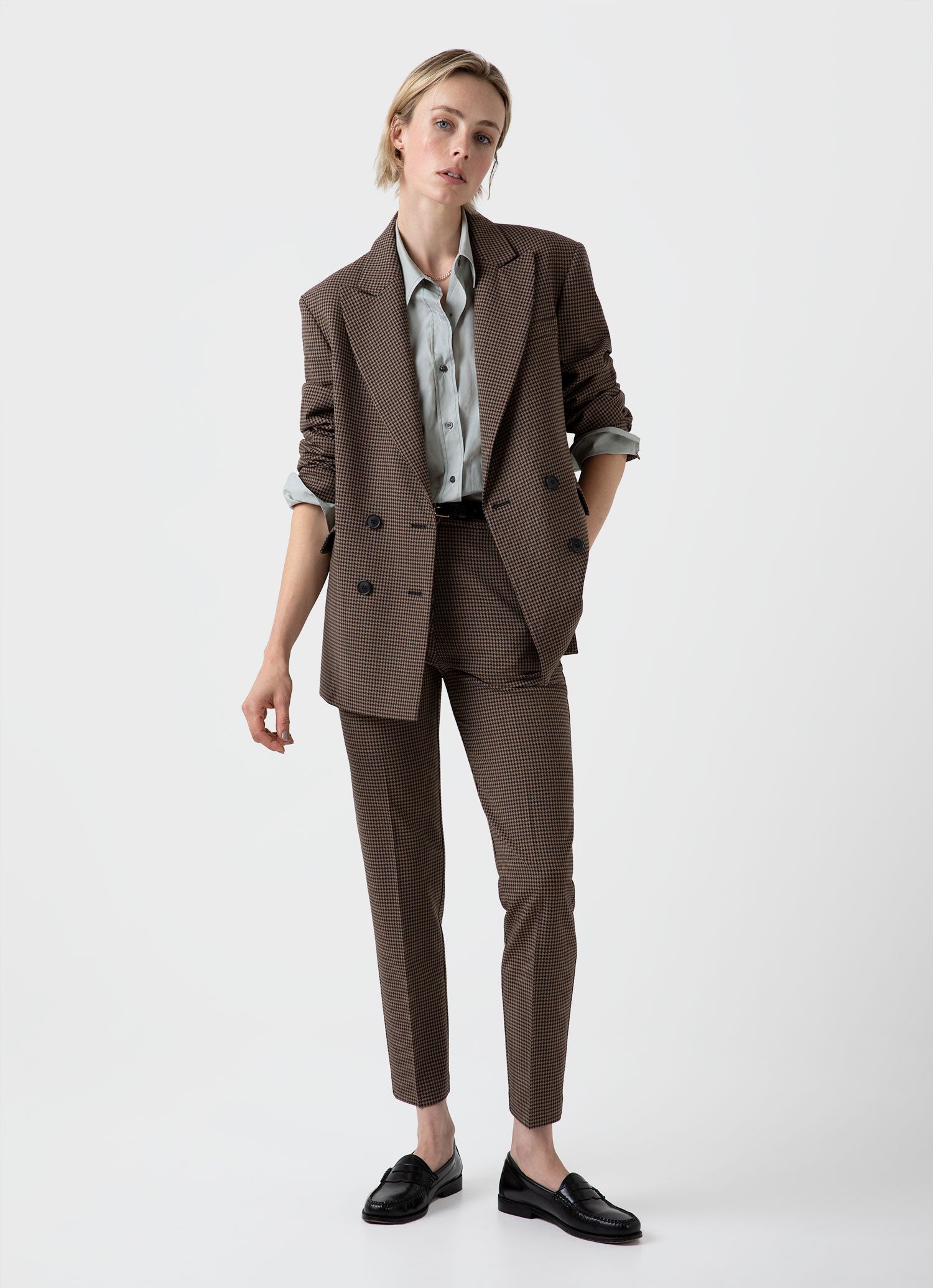 Women's Edie Campbell Tapered Trouser in Black/Tan Check