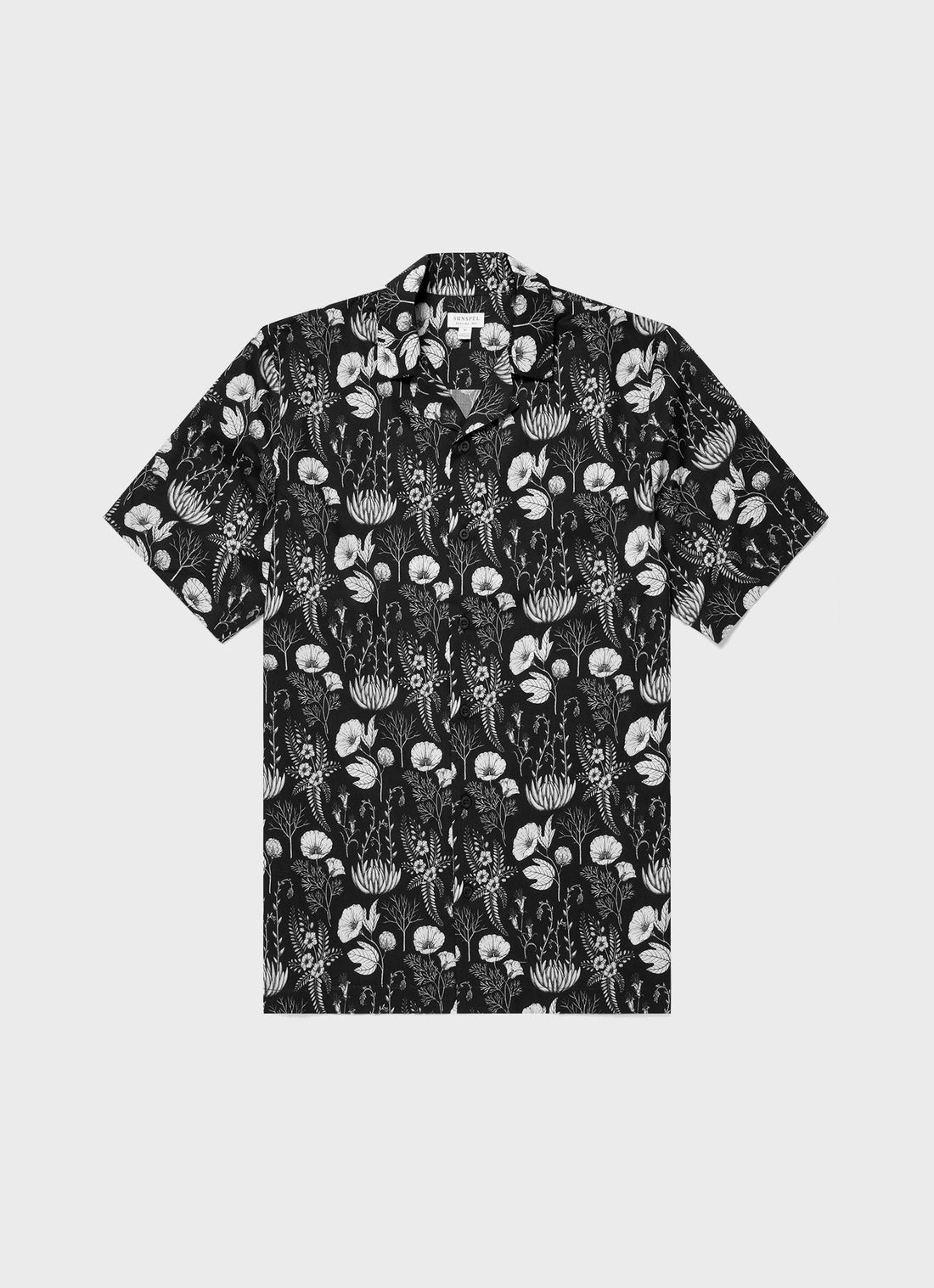 Men's Leaf Print Camp Collar Shirt in Black