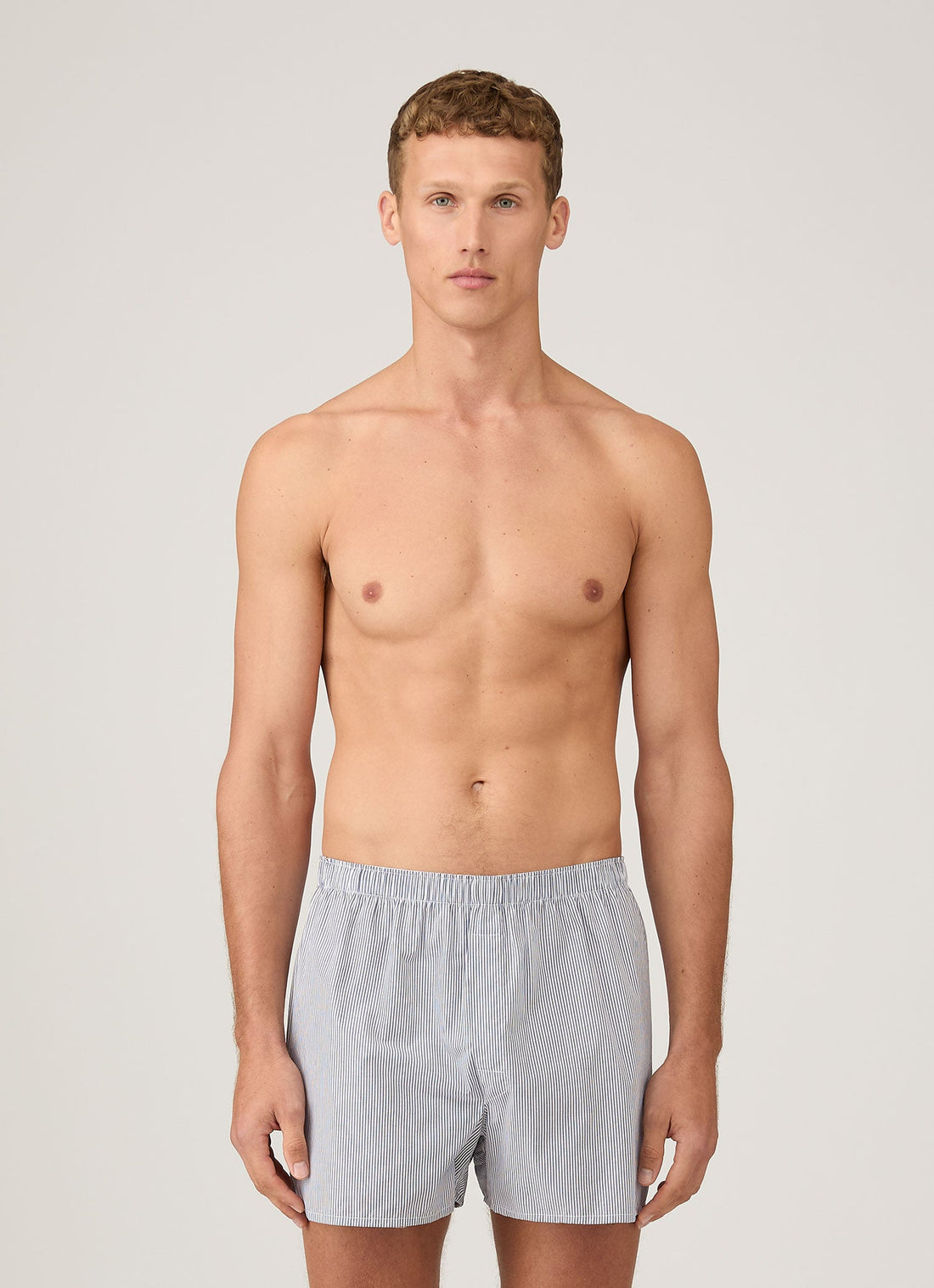 Men's Classic Boxer Shorts in White/Navy Pinstripe