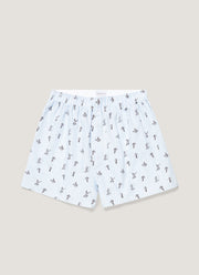 Men's Classic Boxer Short in White/Blue Sports Print