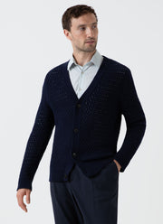 Men's Open Stitch Cardigan in Navy