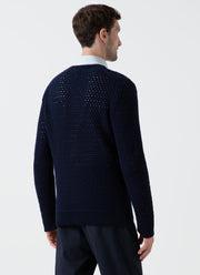 Men's Open Stitch Cardigan in Navy