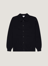 Men's Lambswool Cardigan in Dark Navy Mouline