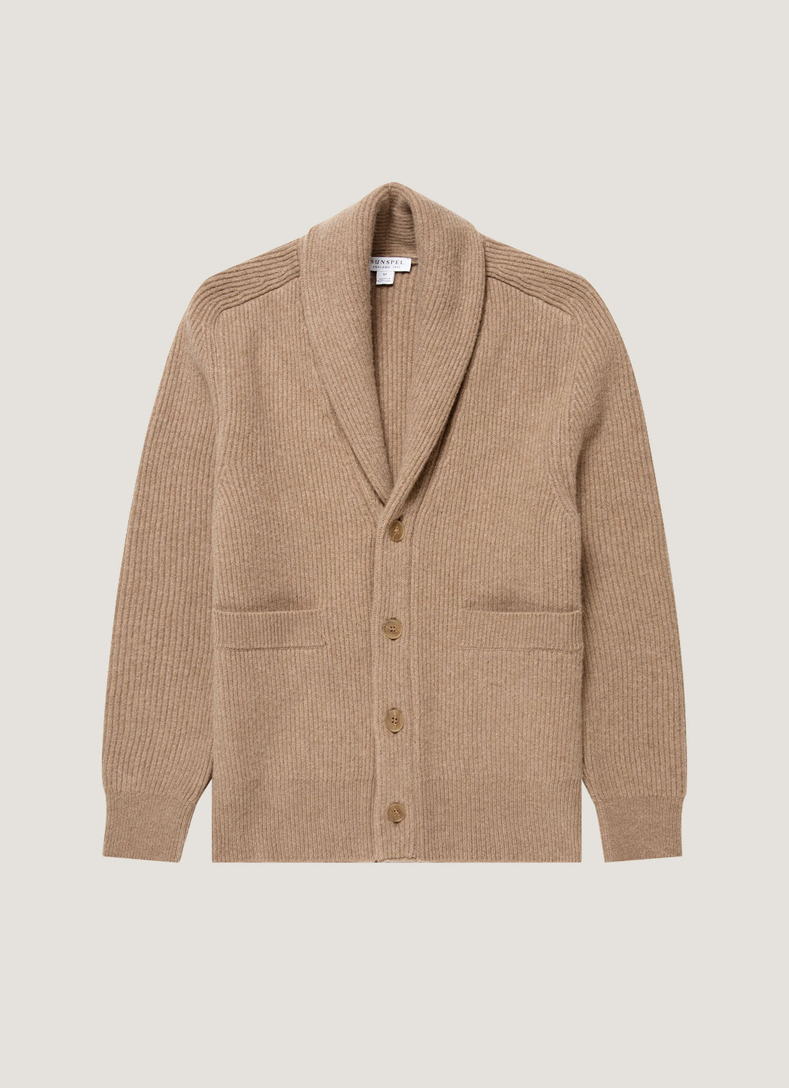 Men's Lambswool Cashmere Shawl Cardigan in Taupe