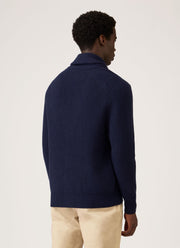 Men's Lambswool Cashmere Shawl Cardigan in Navy