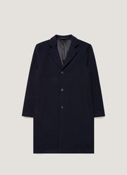 Men's Heavy Boiled Wool Jersey Overcoat in Navy
