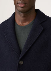 Men's Heavy Boiled Wool Jersey Overcoat in Navy