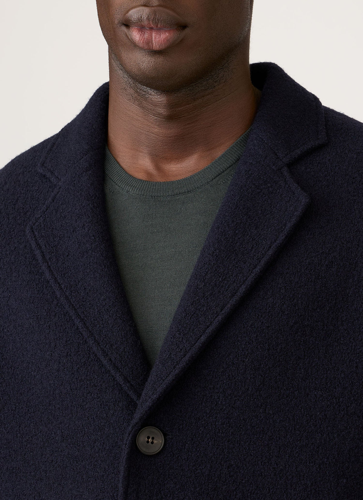 Men's Heavy Boiled Wool Jersey Overcoat in Navy