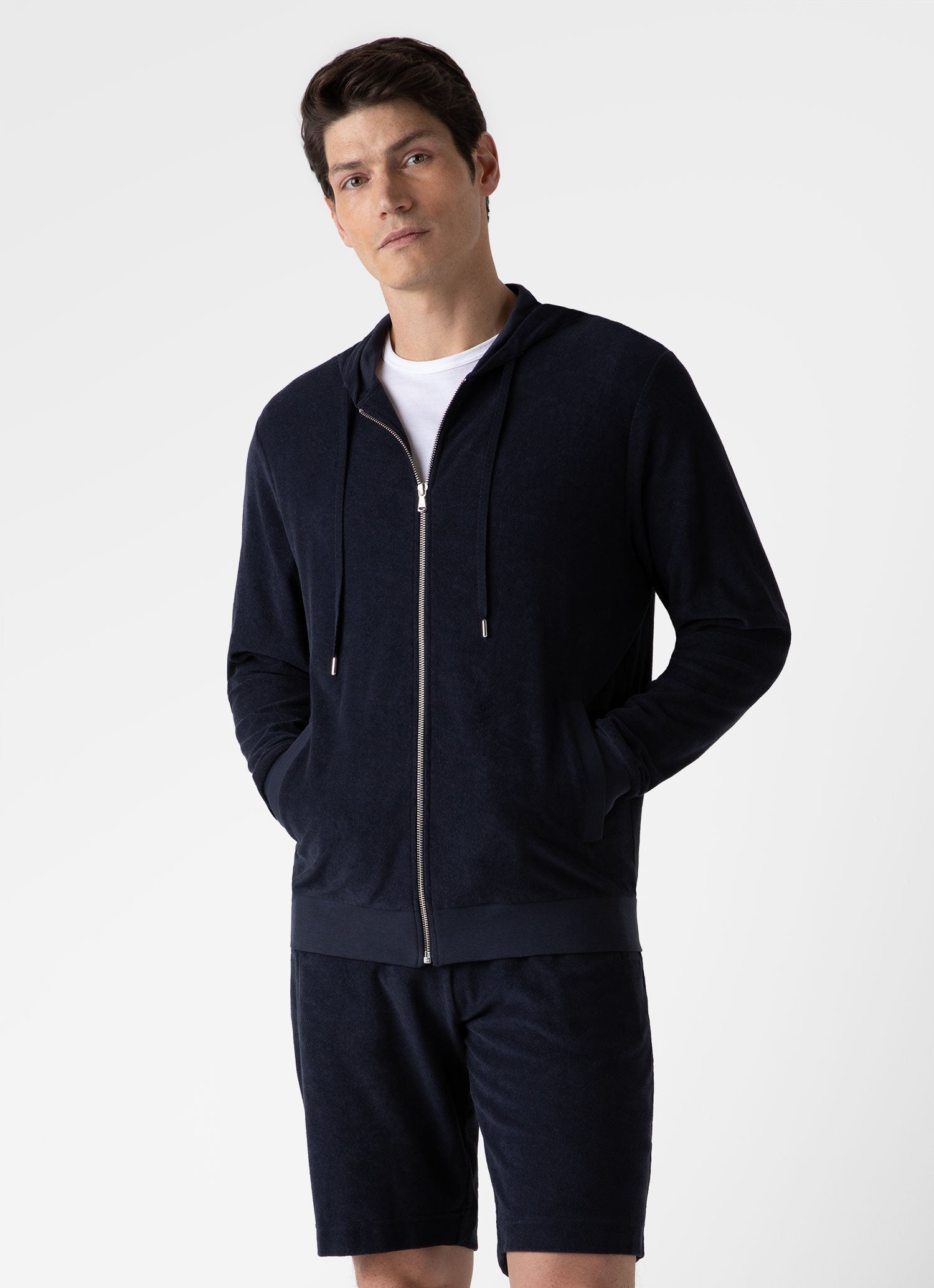 Men's Towelling Hoody in Navy