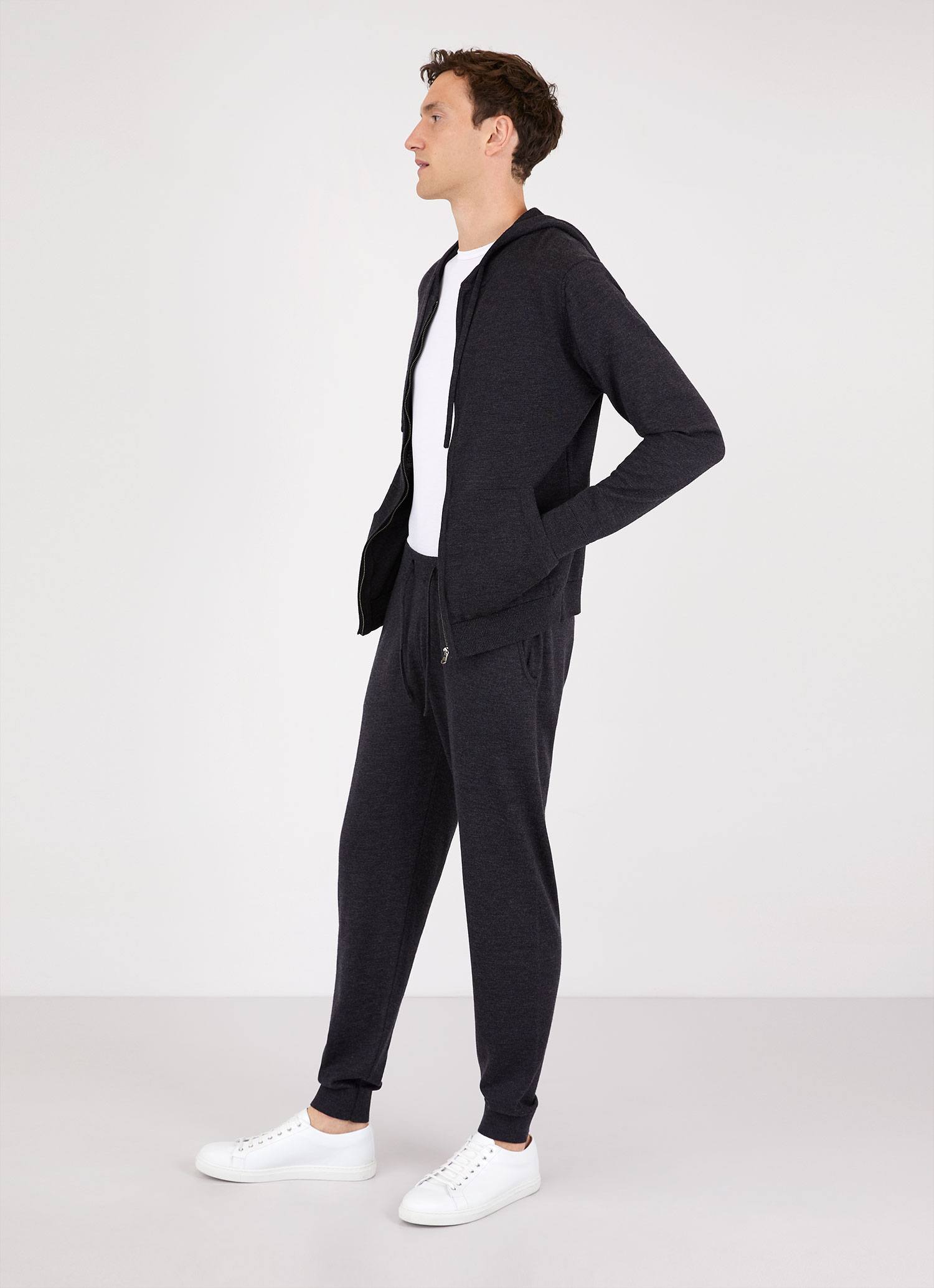 Men's Merino Zip Hoody in Charcoal Melange