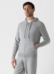 Men's Cashmere Zip Hoody in Grey Melange