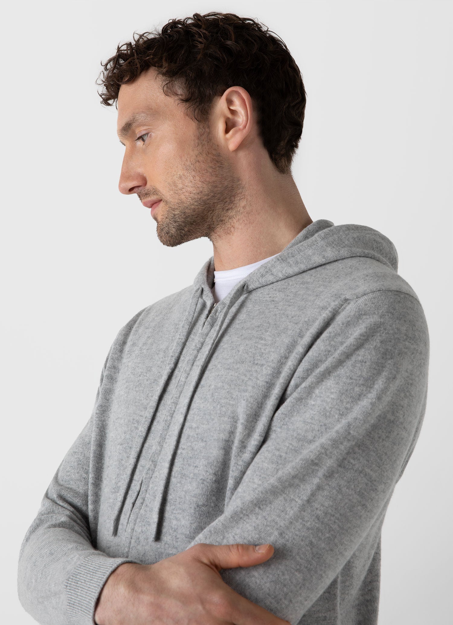 Men's Cashmere Zip Hoody in Grey Melange