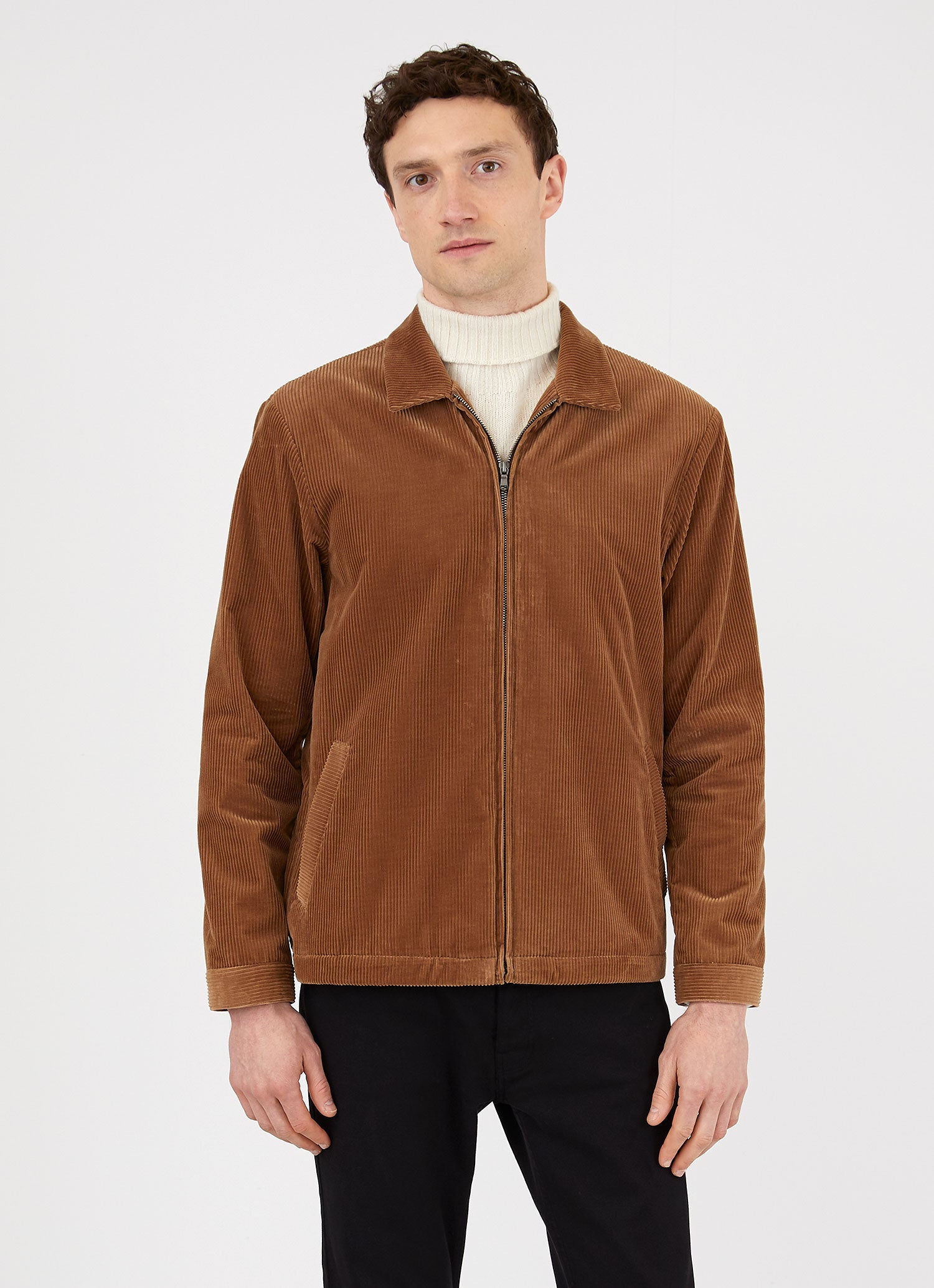 Men's Corduroy Harrington Jacket in Dark Camel