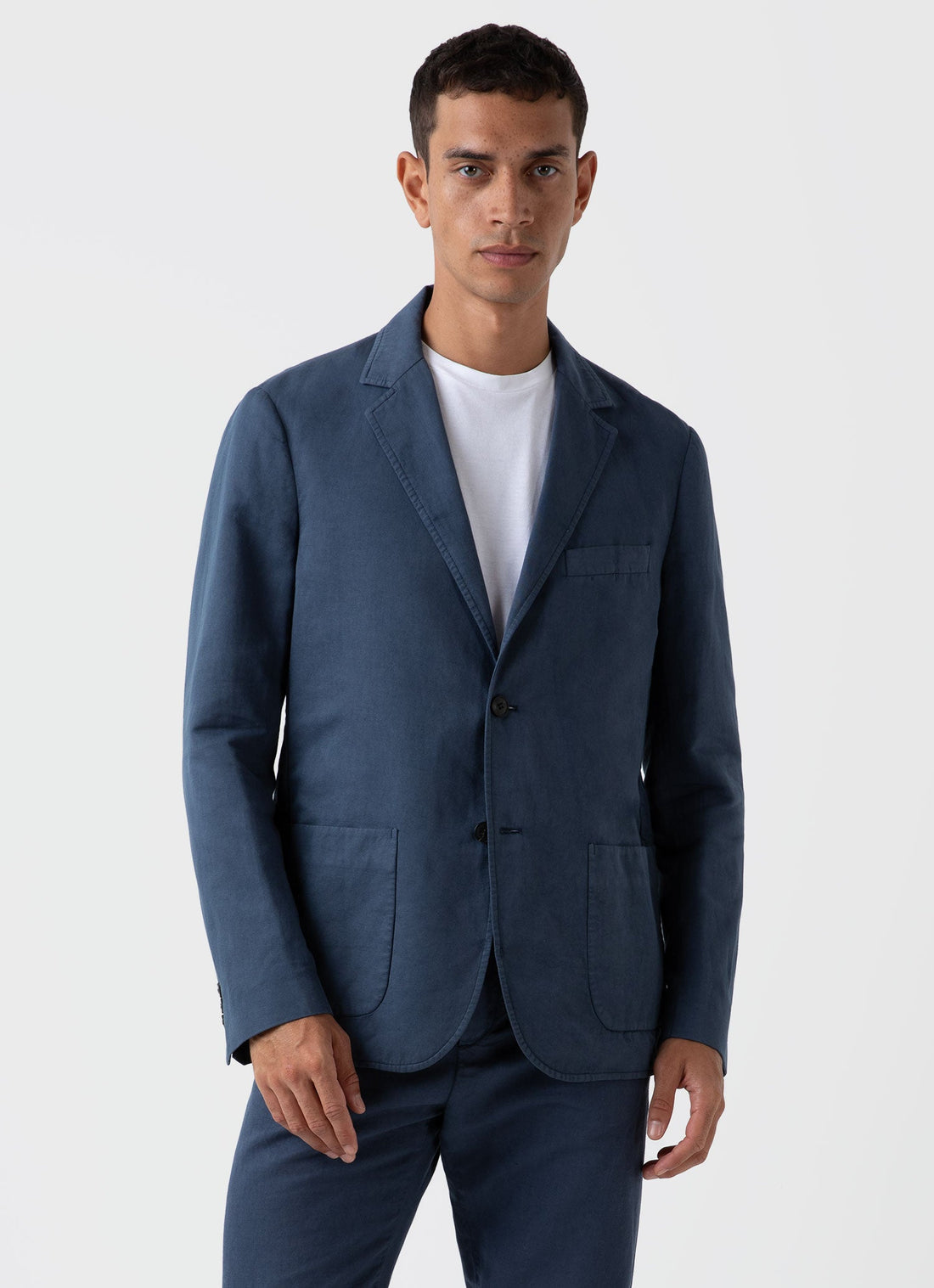 Men's Cotton Linen Unstructured Blazer in Shale Blue