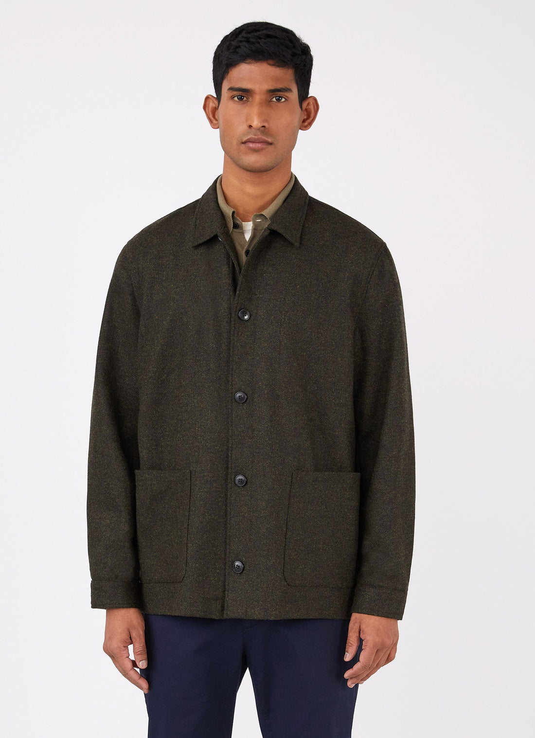 Men's Wool Twin Pocket Jacket in Dark Moss Melange