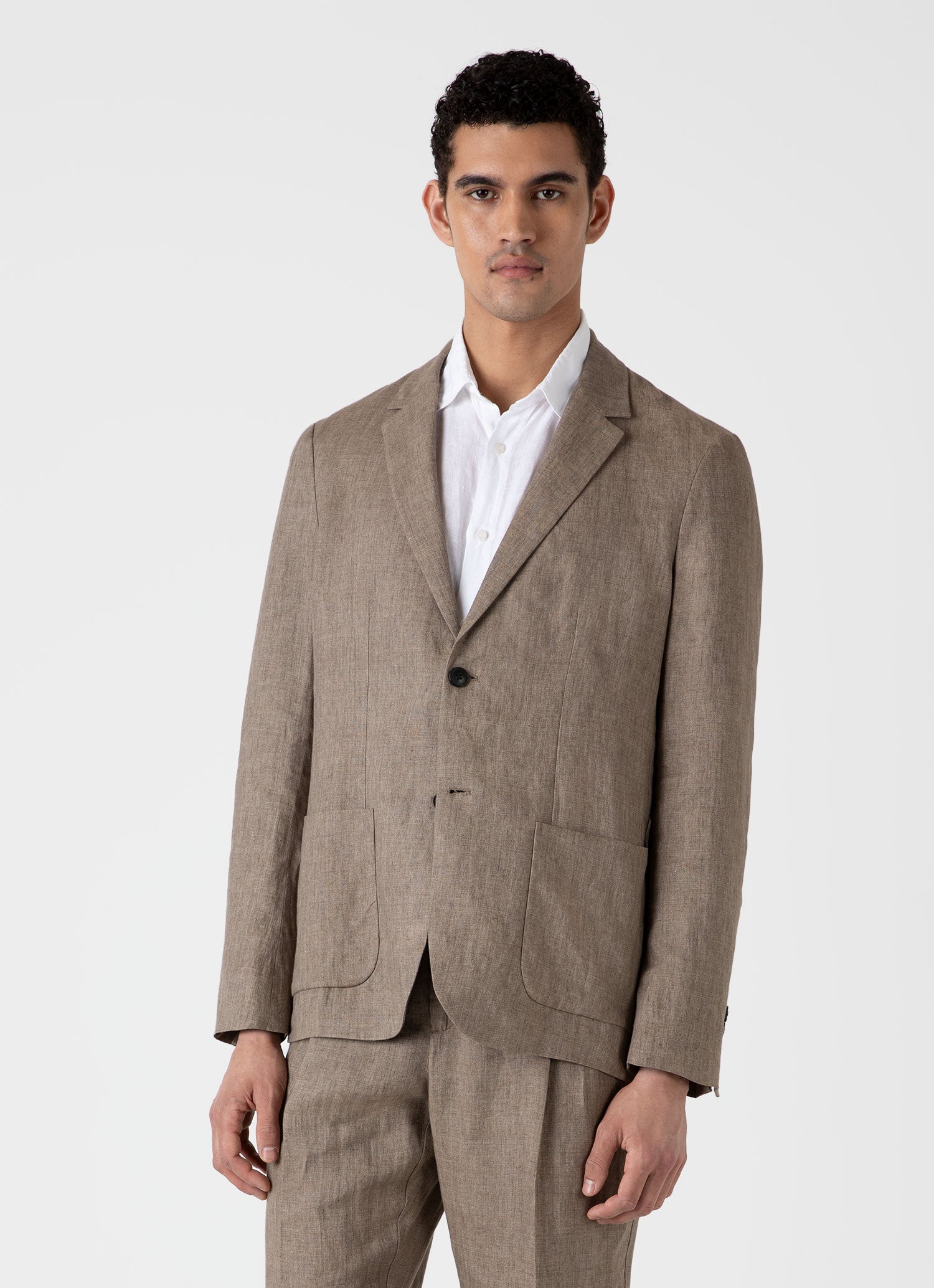 Men's Linen Unstructured Blazer in Dark Sand