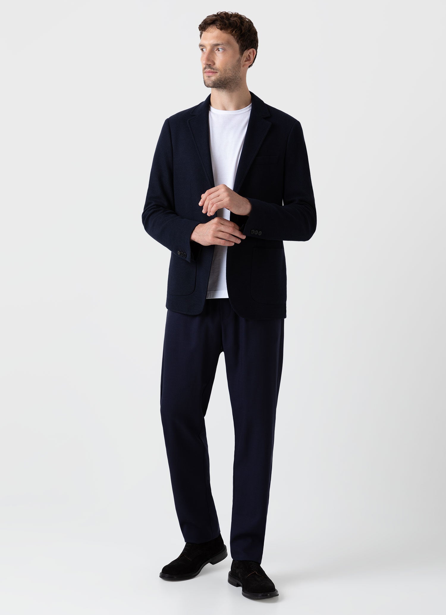 Men's Piqué Unstructured Blazer in Navy