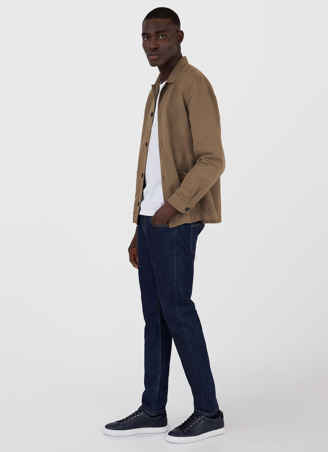 Men's Cotton Linen Twin Pocket Jacket in Dark Tan