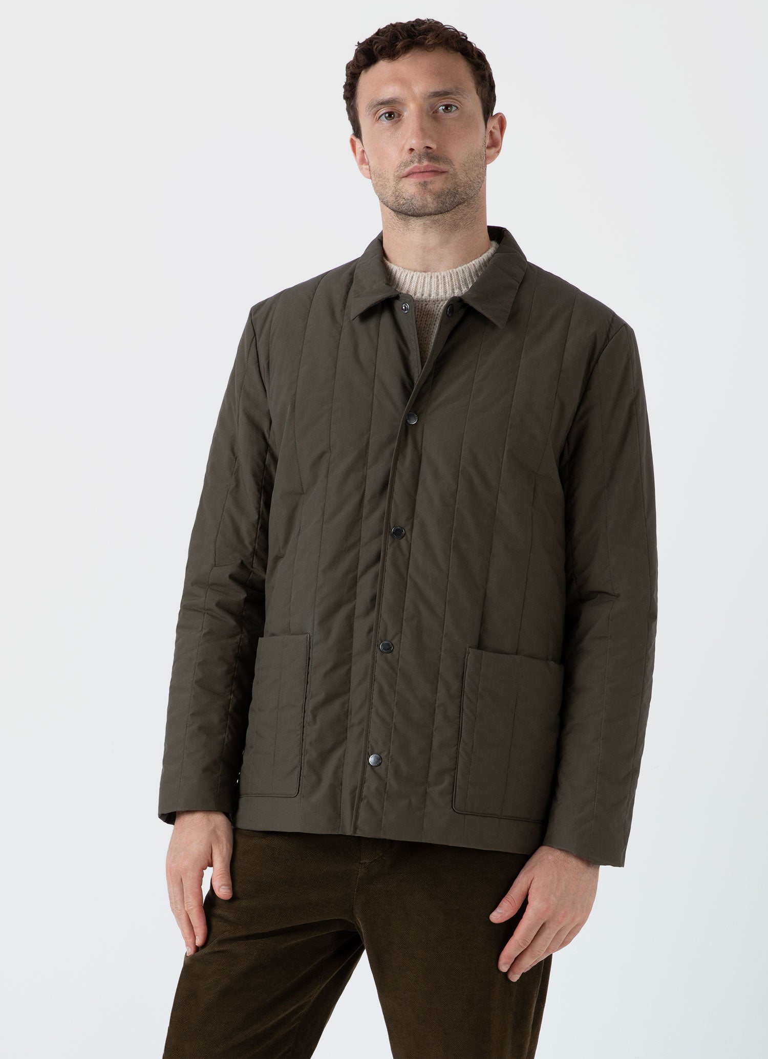 Men's Quilted Twin Pocket Jacket in Dark Olive