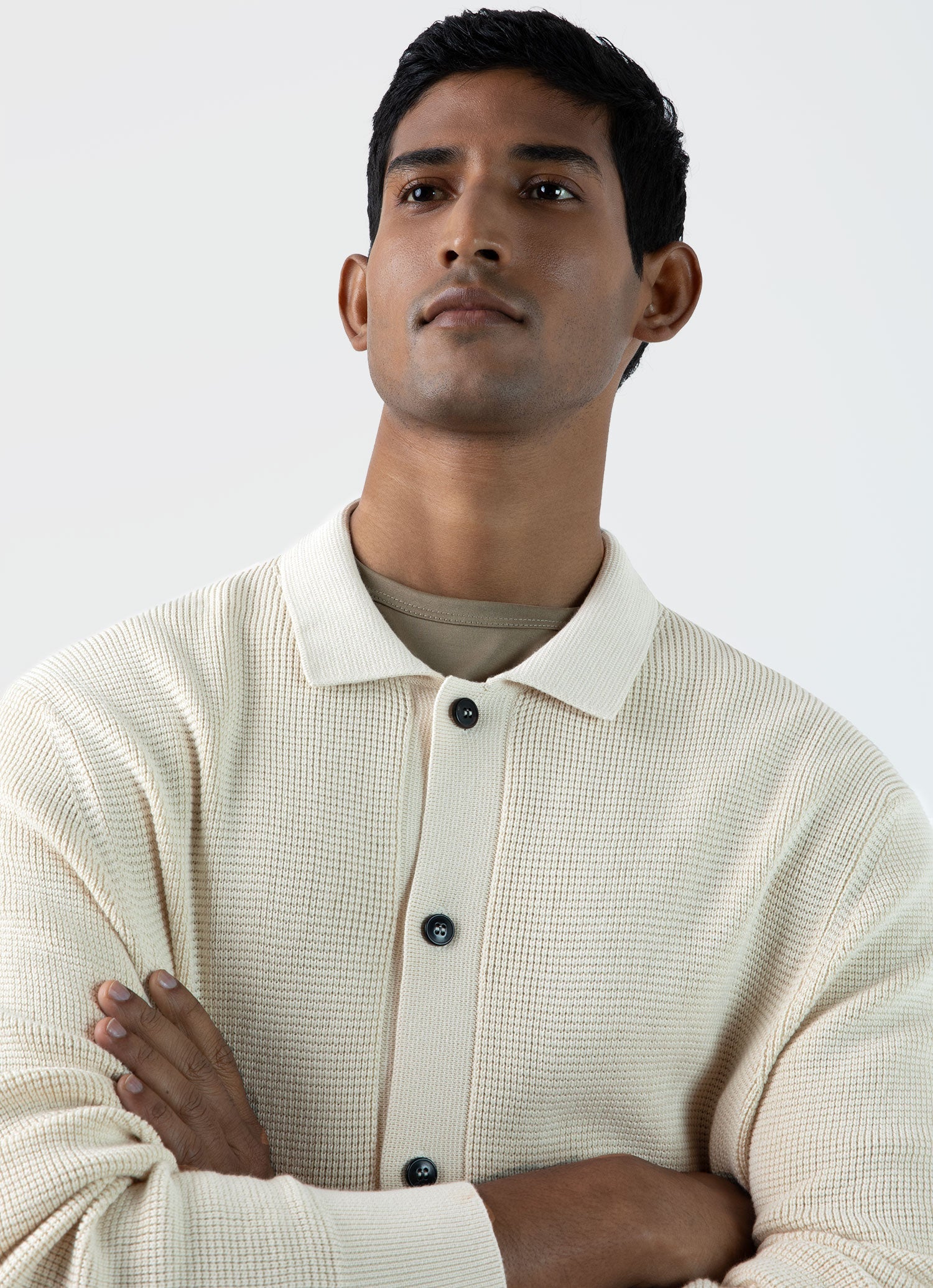 Men's Waffle Stitch Jacket in Ecru