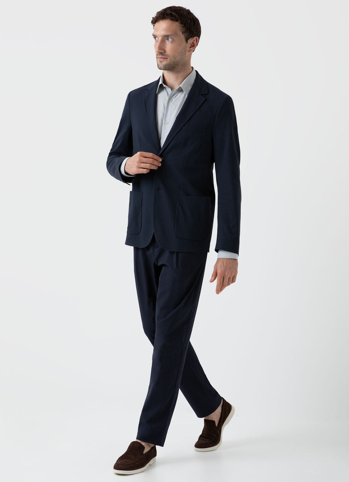 Men's Seersucker Blazer in Navy