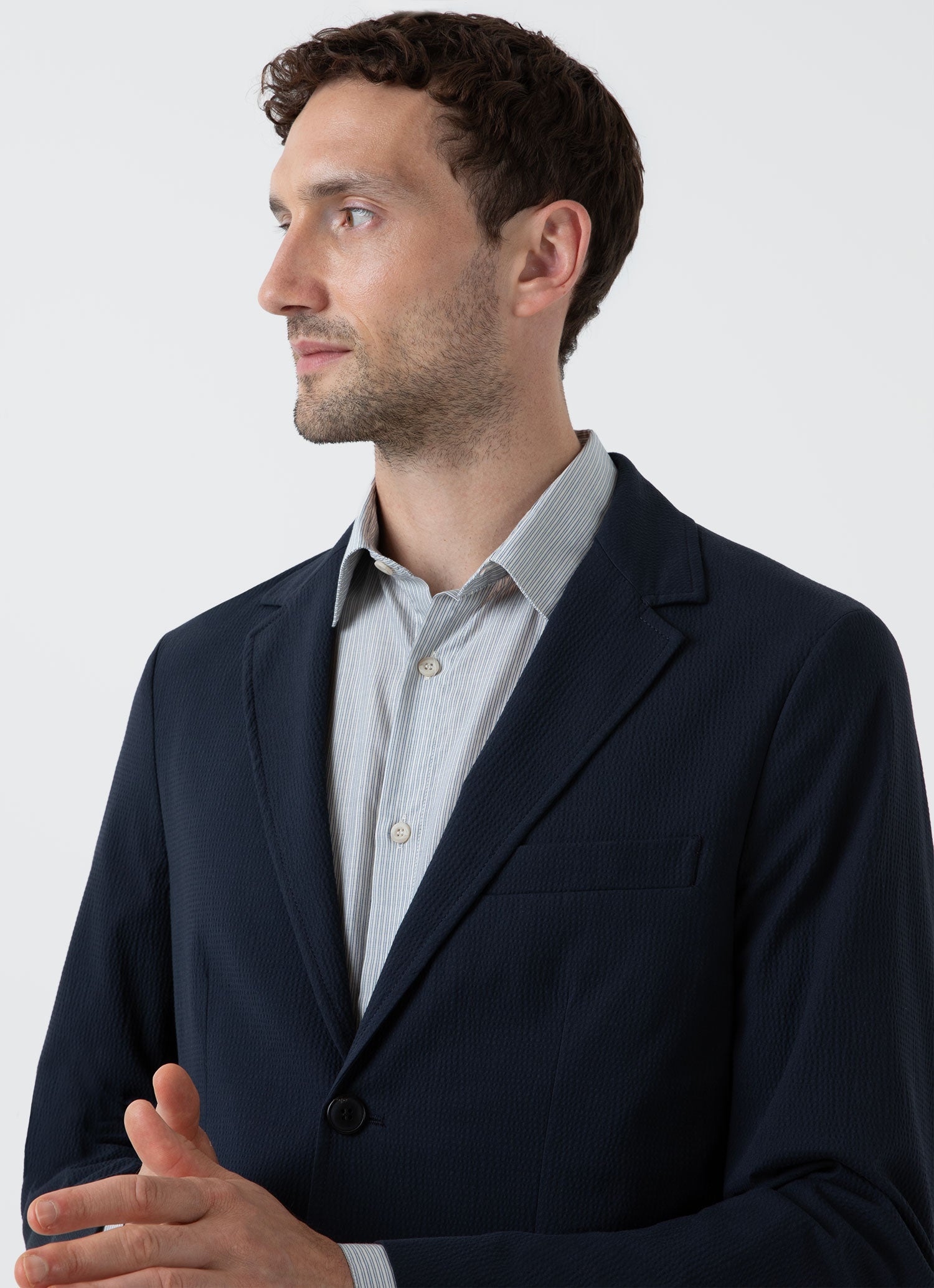 Men's Seersucker Blazer in Navy