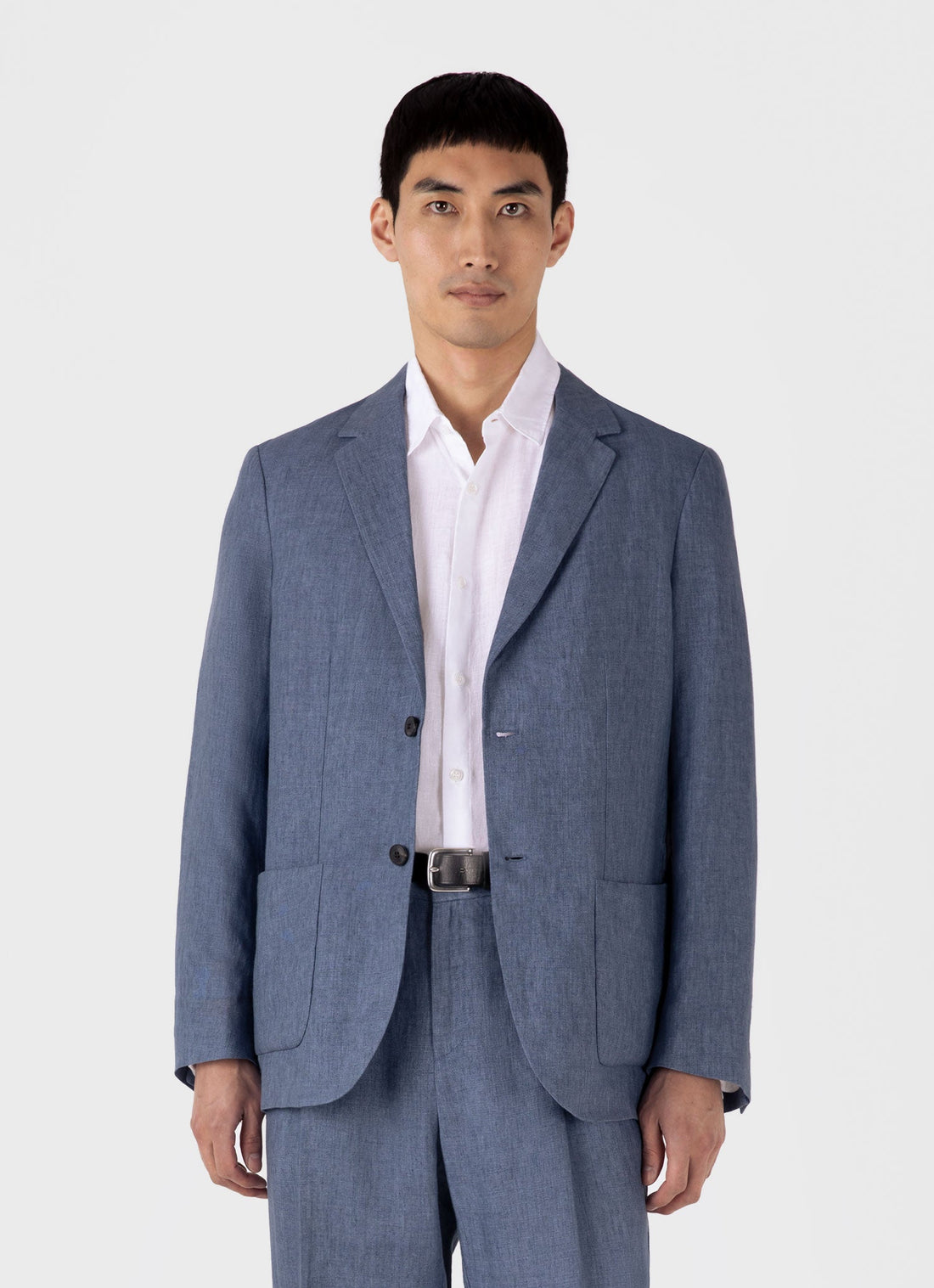 Men's Linen Blazer in Soft Denim Melange