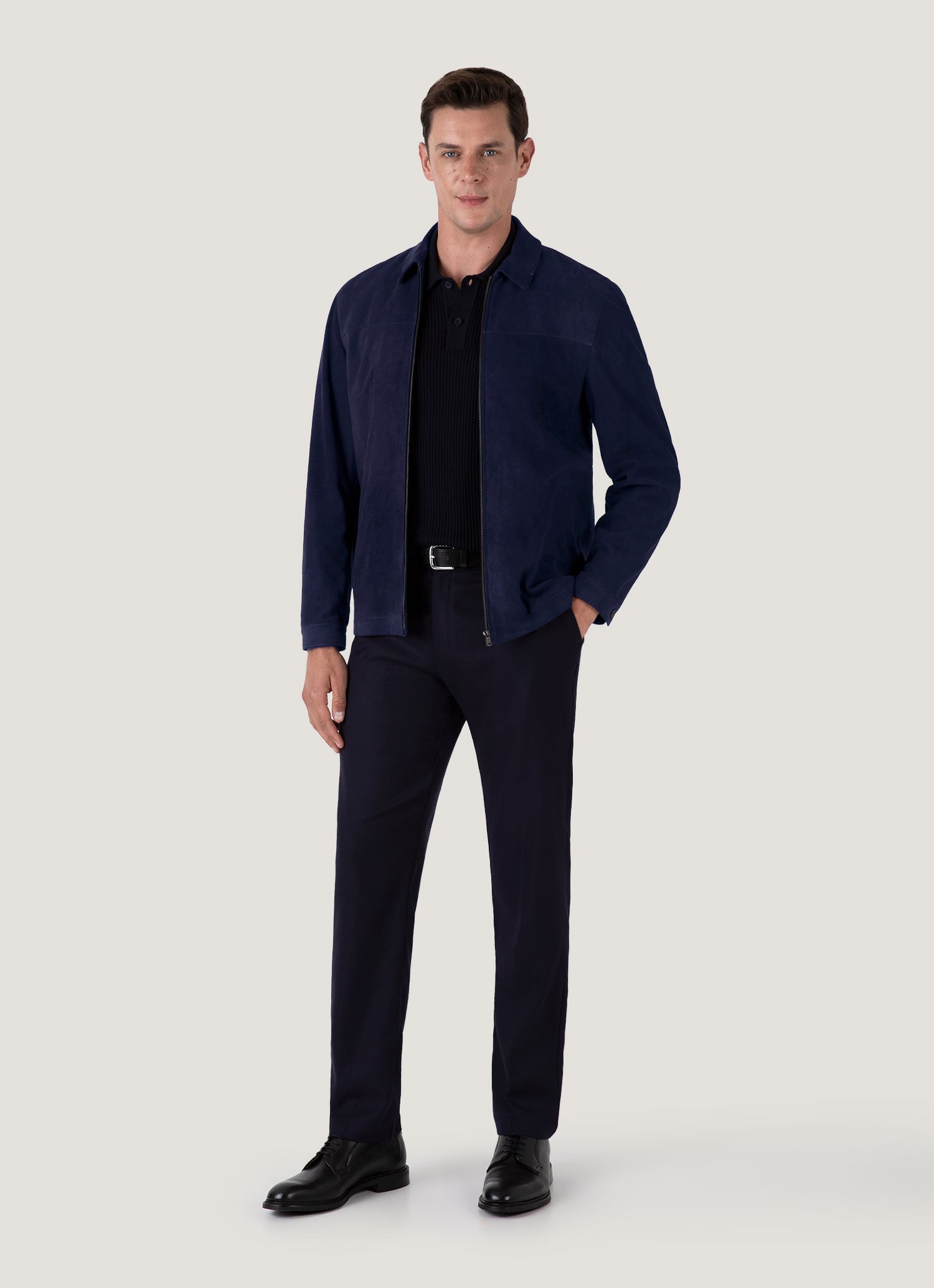 Men's Suede Harrington Jacket in Navy