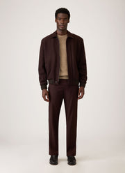 Men's Heavy Boiled Wool Jersey Bomber in Dark Chocolate