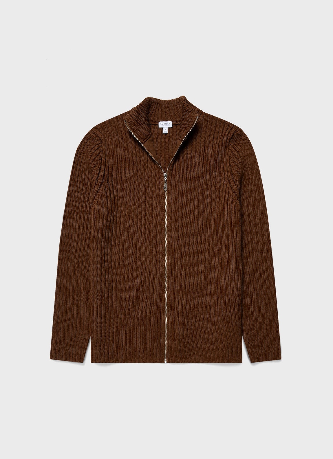 Men's Merino Rib Zip Cardigan in Pecan