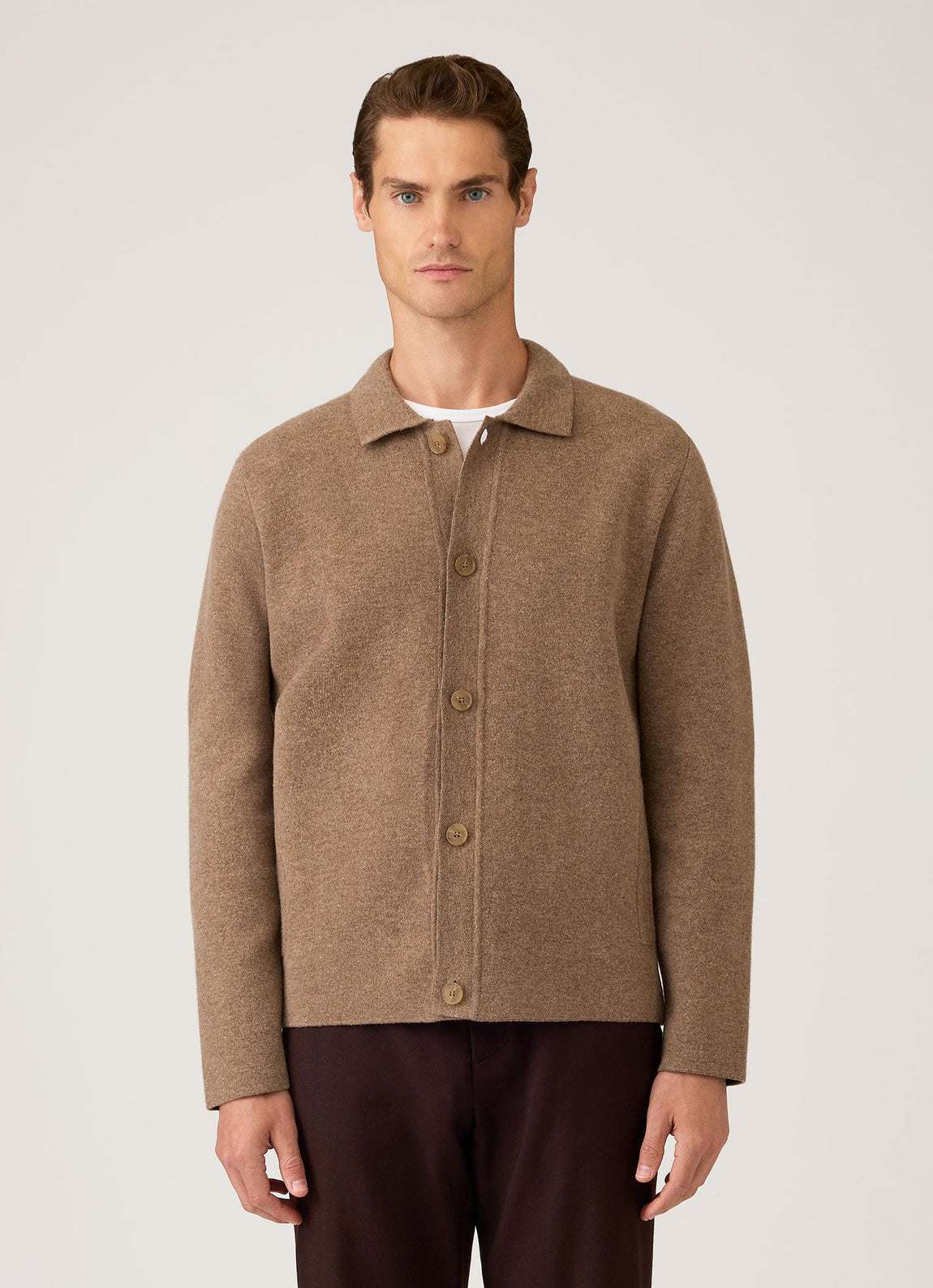 Men's Merino Cotton Double Faced Jacket in Dark Beige