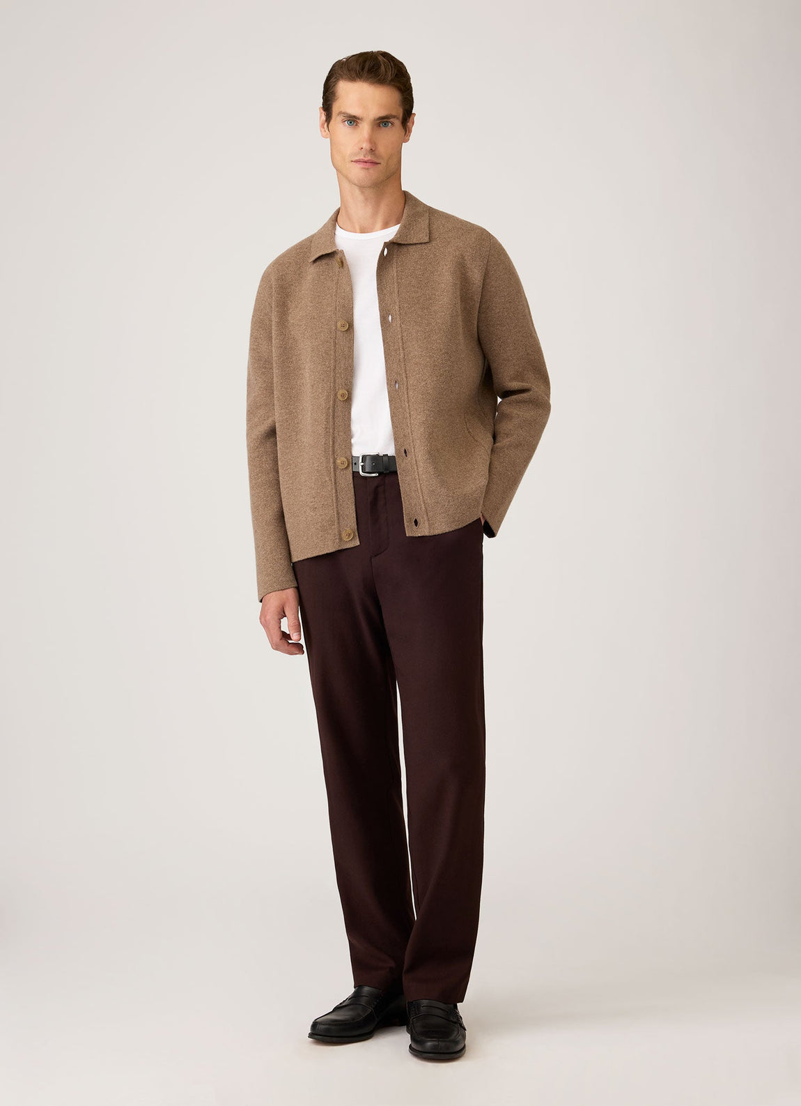 Men's Merino Cotton Double Faced Jacket in Dark Beige