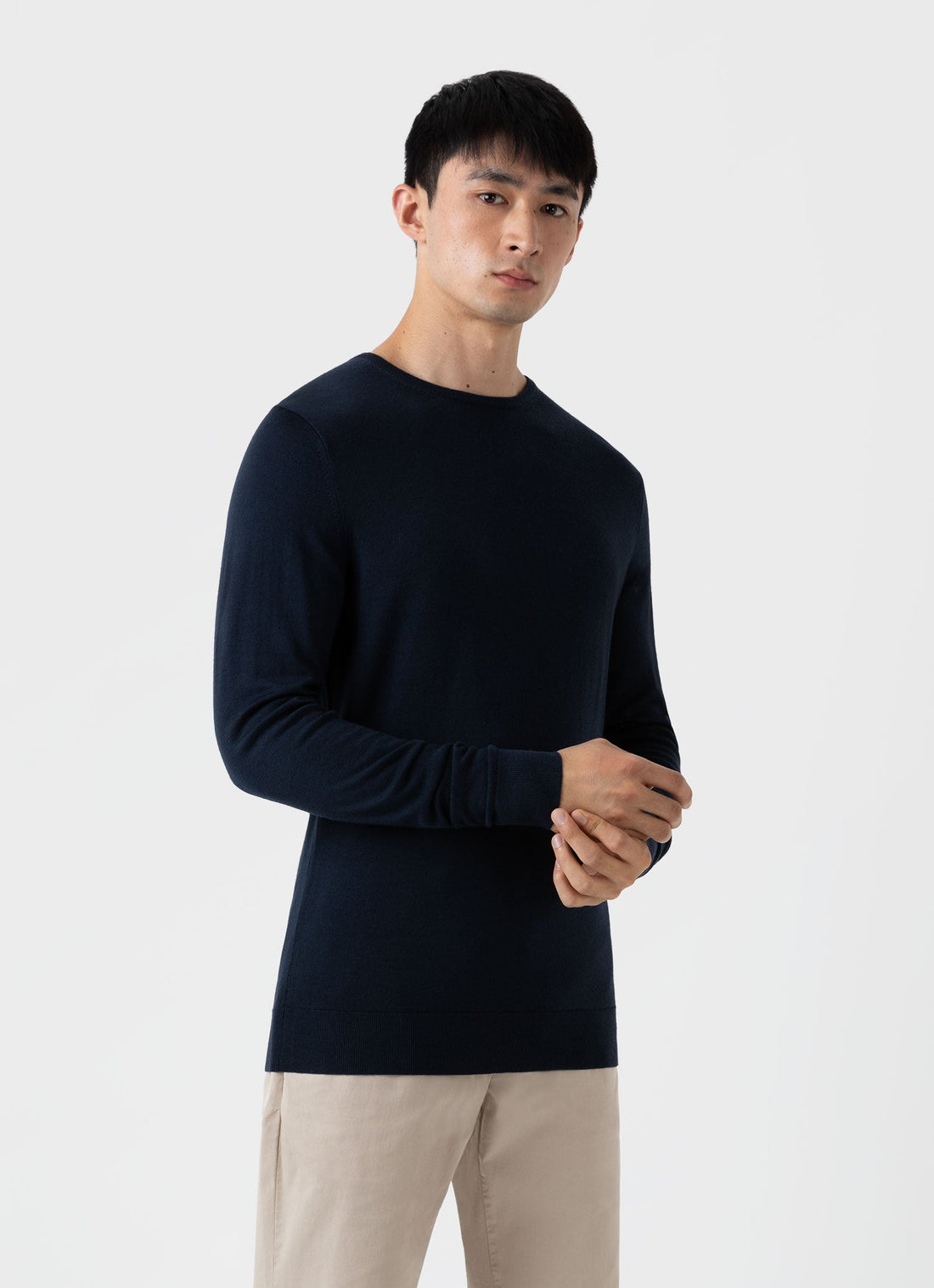 Men's Extra-Fine Merino Crew Neck in Light Navy