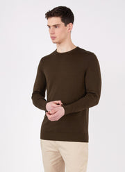 Men's Extra-Fine Merino Crew Neck in Dark Moss