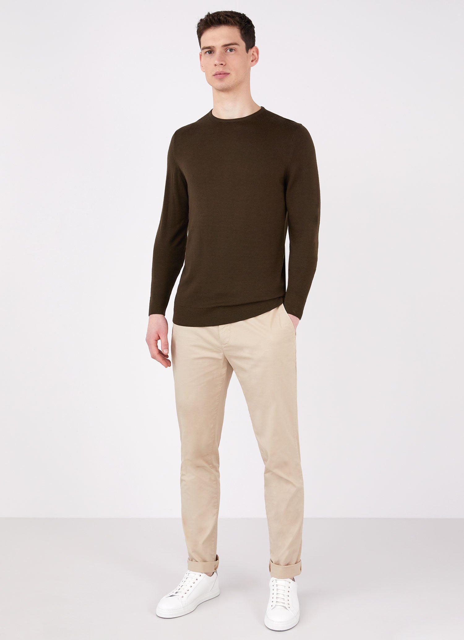 Men's Extra-Fine Merino Crew Neck in Dark Moss