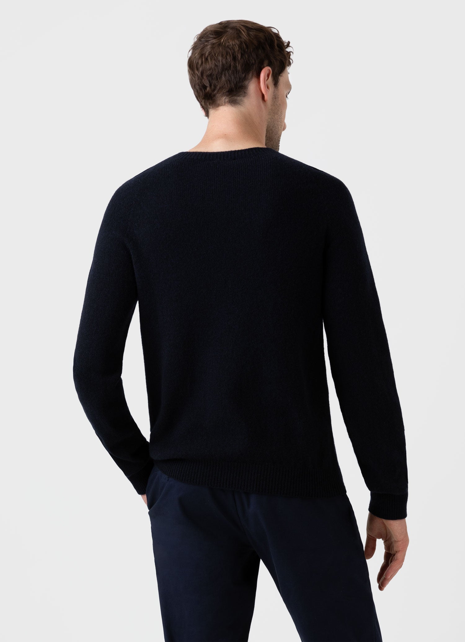 Men's Lambswool Crew Neck Jumper in Dark Navy Mouline