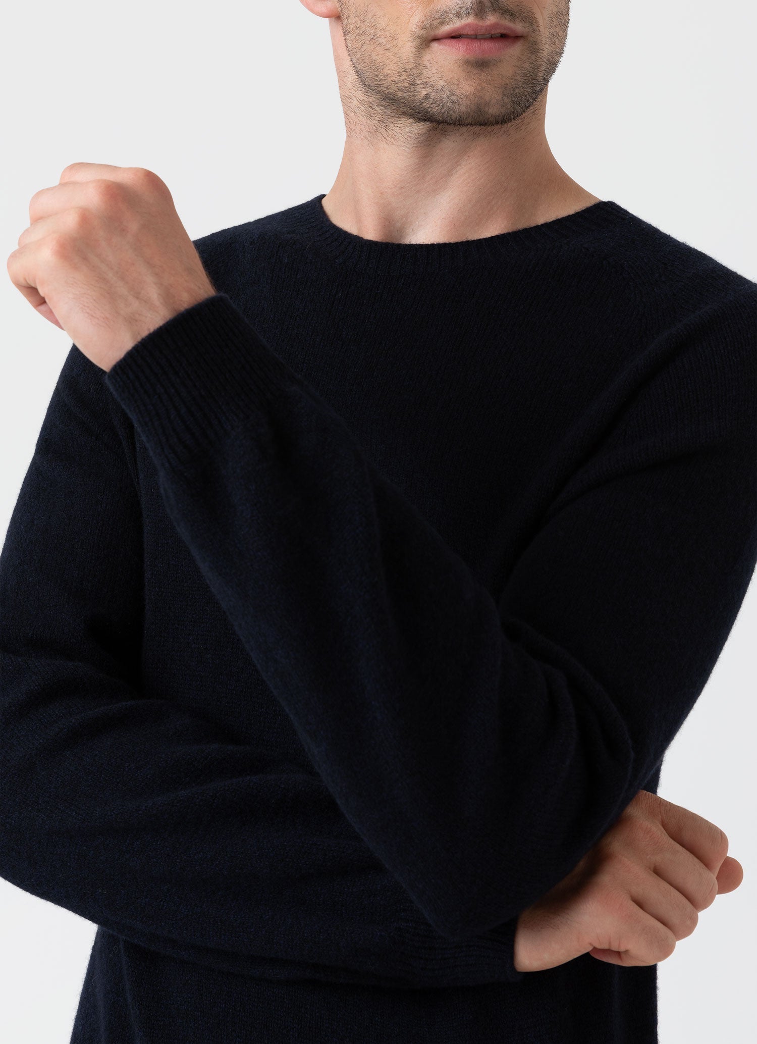 Men's Lambswool Crew Neck Jumper in Dark Navy Mouline