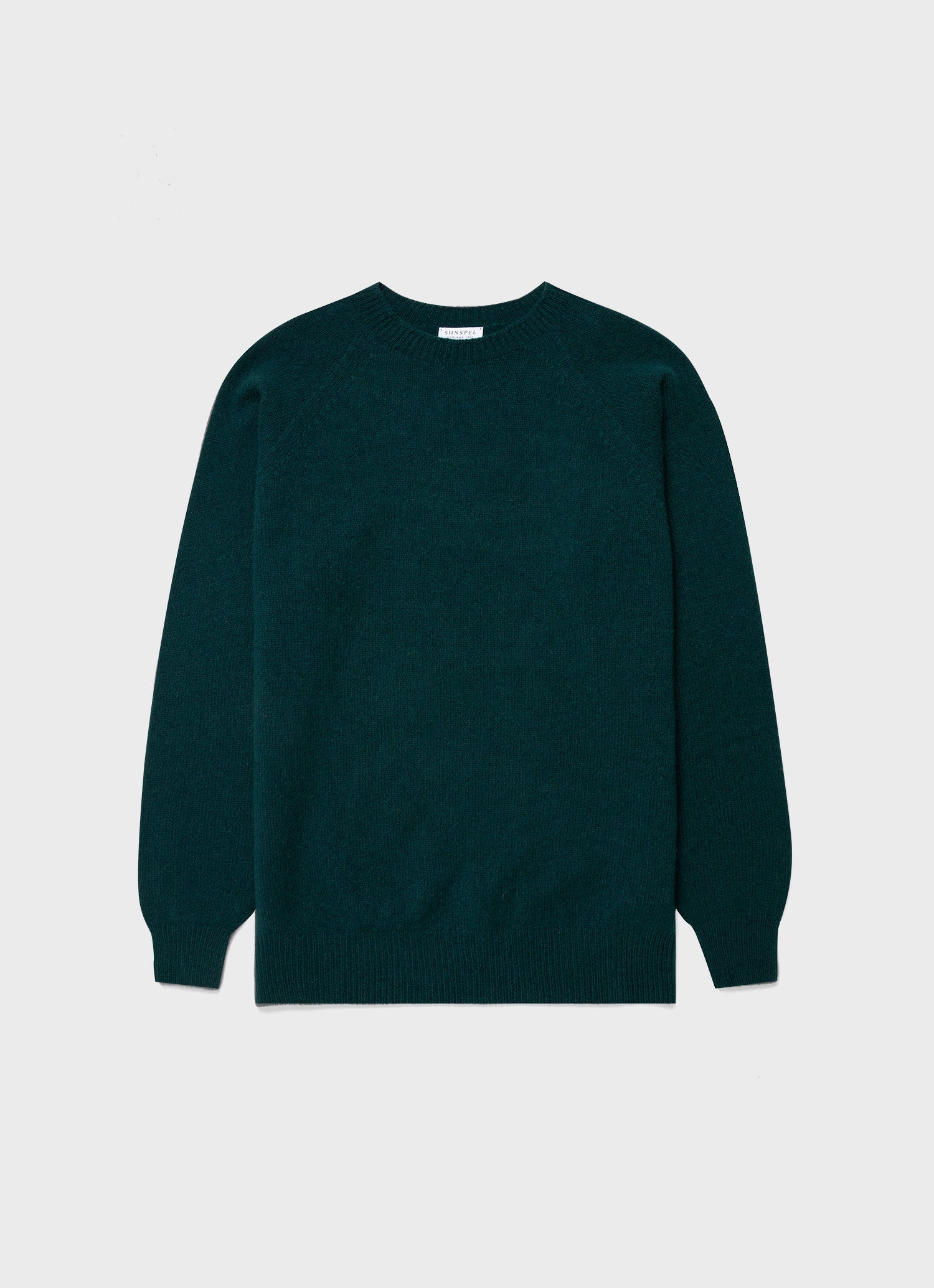 Men s Lambswool Crew Neck Jumper in Dark Green Sunspel