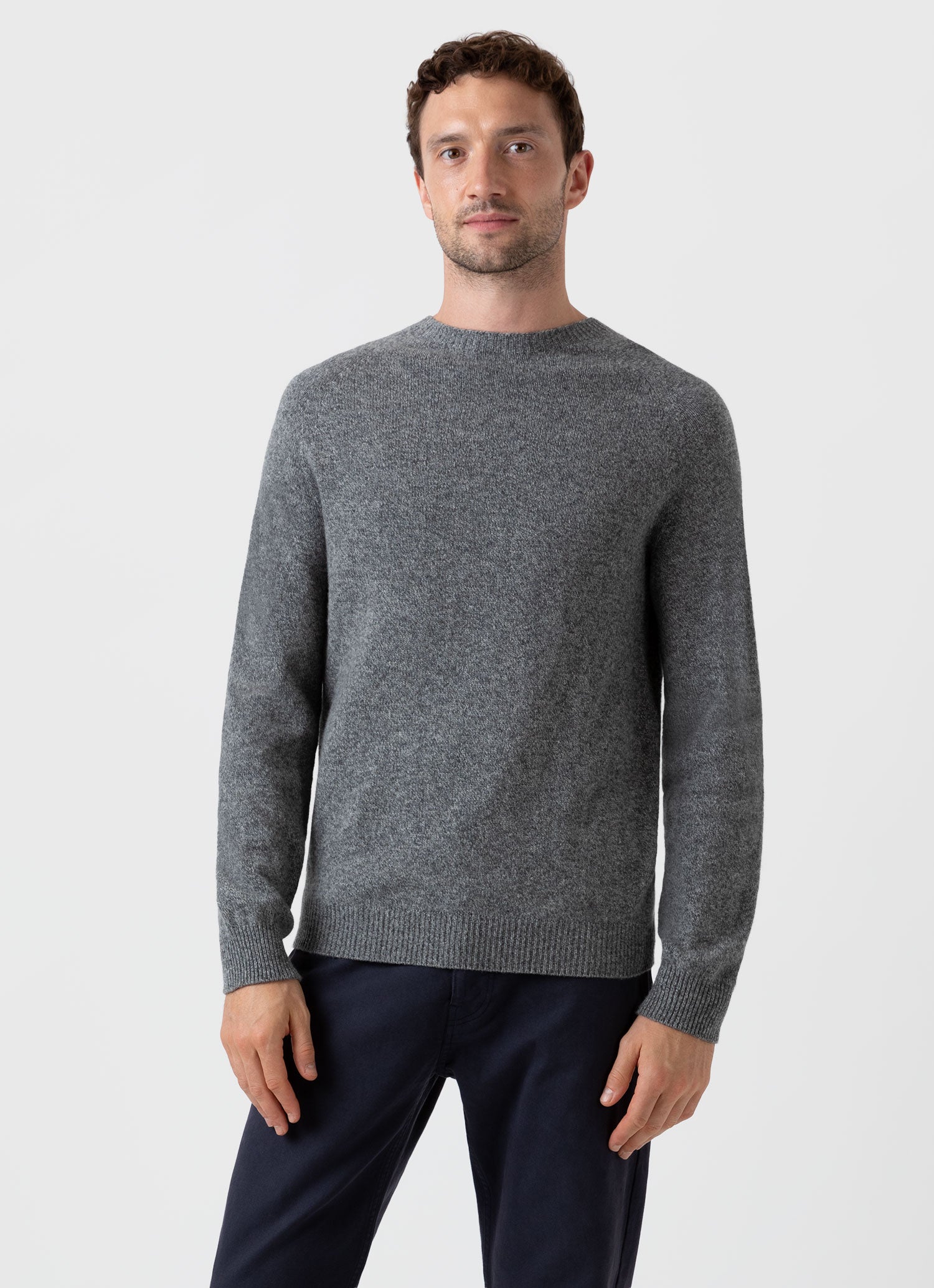 Men's Lambswool Crew Neck Jumper in Mid Grey Melange