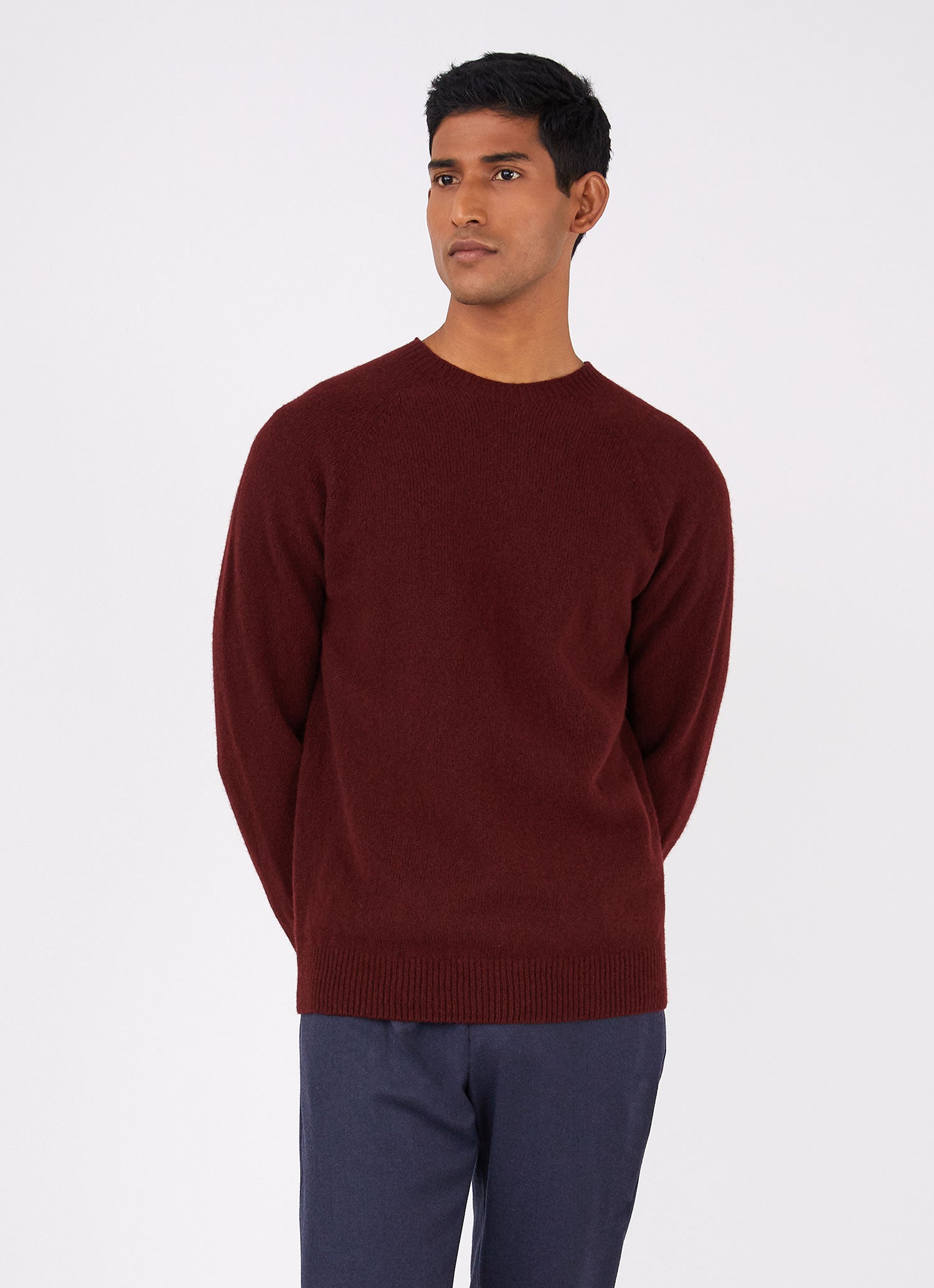 Men's Lambswool Crew Neck Jumper in Port