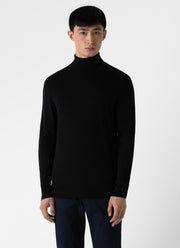 Men's Extra-Fine Merino Roll Neck in Black