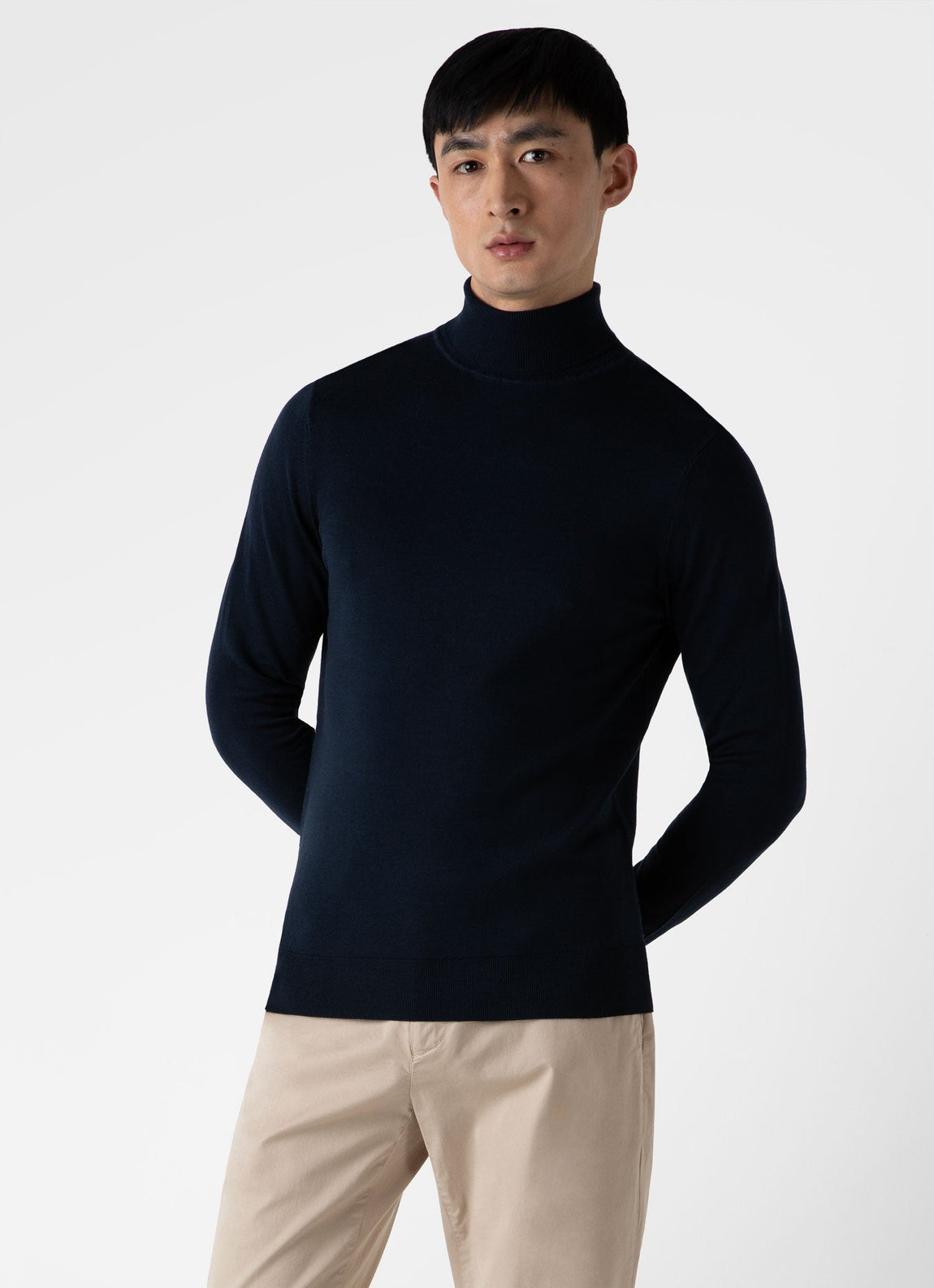 Men's Extra-Fine Merino Roll Neck in Light Navy