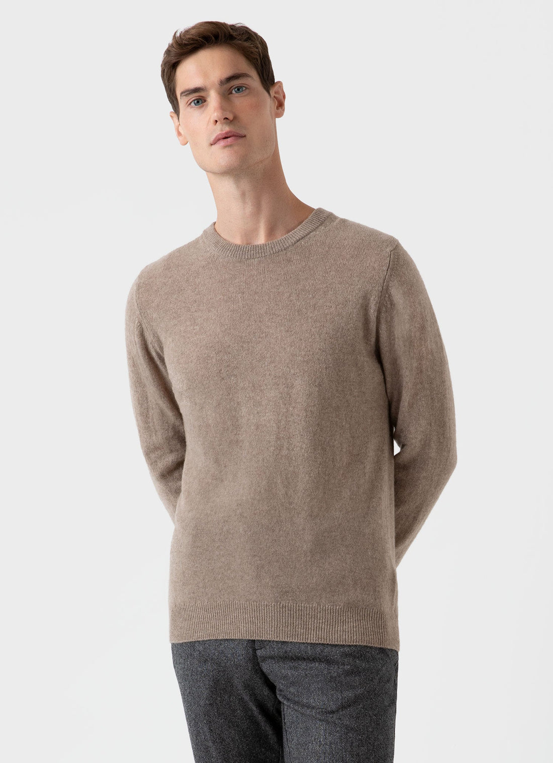 Men's Scottish Cashmere Jumper in Natural Brown