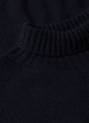 Men's Lambswool Roll Neck in Dark Navy Mouline