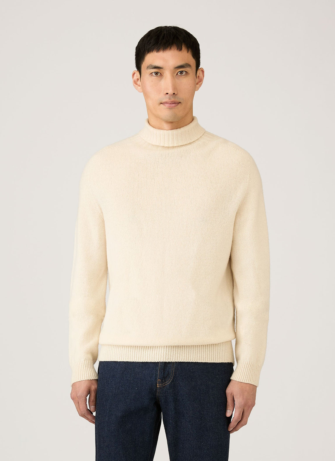 Men's Lambswool Roll Neck in Ecru