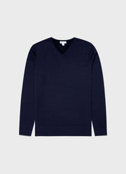 Men's Extra-Fine Merino V Neck in Light Navy