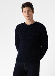 Men's Merino Cable Jumper in Navy