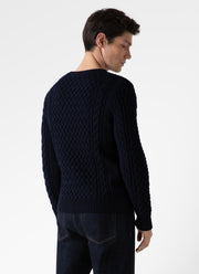 Men's Merino Cable Jumper in Navy