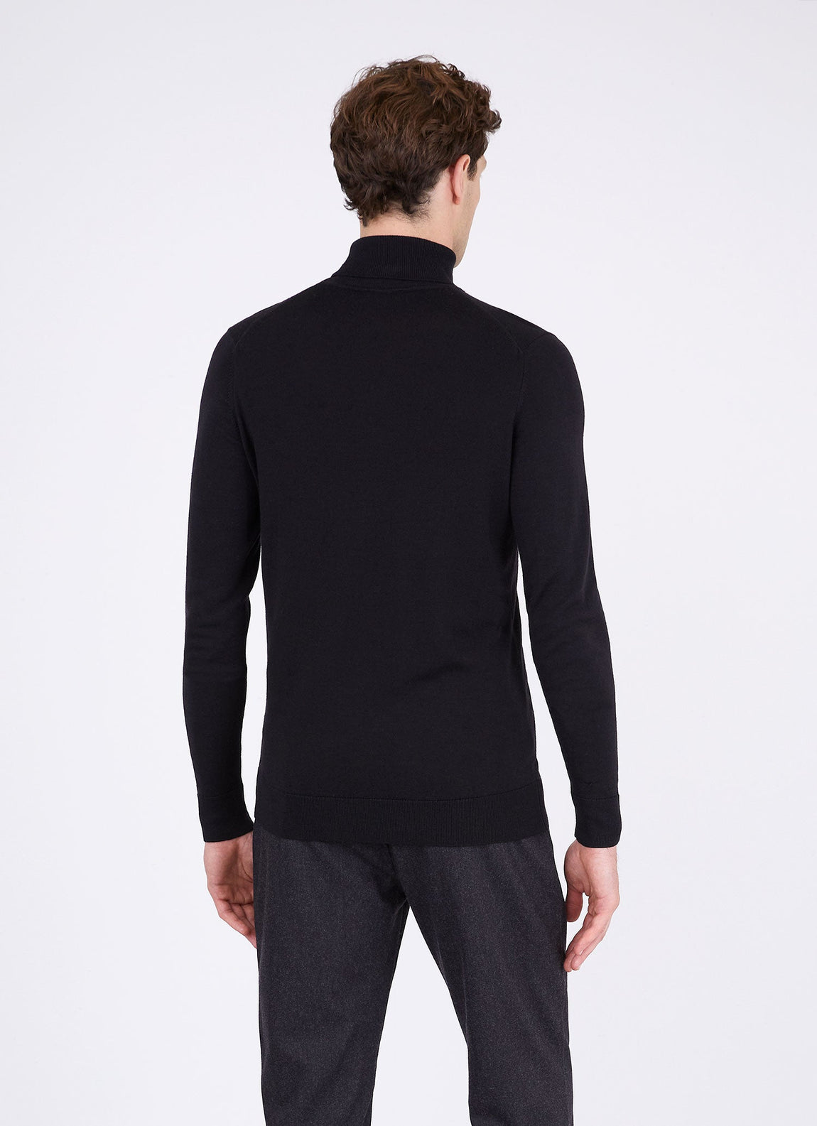 Men's Sea Island Cotton Roll Neck Sweater in Black