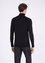 Men's Sea Island Cotton Roll Neck Sweater in Black